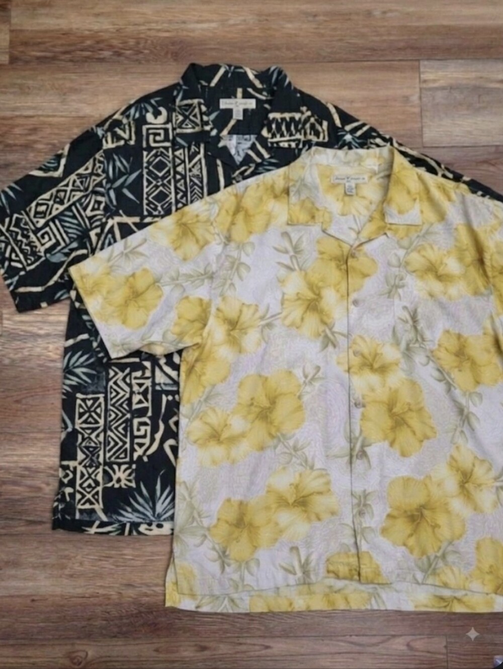 Tommy Bahama Silk Hawaiian Shirts Men's XL Black Floral & Yellow Bundle